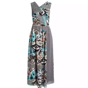 Harlyn Dress Womens Size M Mix Print MulticolorFloral Sleeveless Ruched Maxi